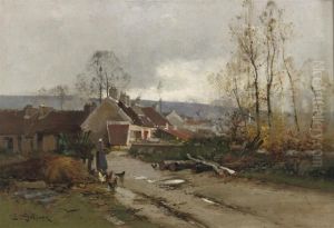 Feeding The Chickens by Eugene Galien-Laloue