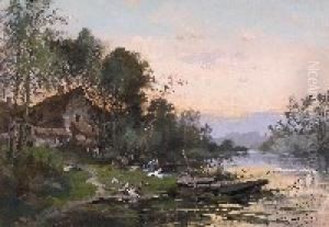 Les Lavandieres Pres D'uneriviere by Eugene Galien-Laloue