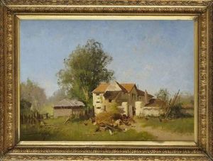 La Basse Cour Devant La Ferme by Eugene Galien-Laloue