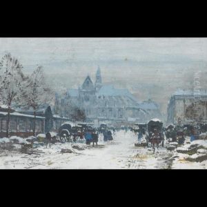 Les Halles Aux Fleurs by Eugene Galien-Laloue