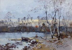 Paysage Normand A La Riviere by Eugene Galien-Laloue