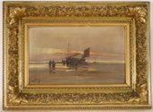 L'arrivee Des Pecheurs, Lesoir A Maree Basse by Eugene Galien-Laloue