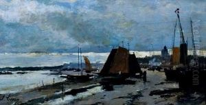 Bateaux Sur La Plage by Eugene Galien-Laloue