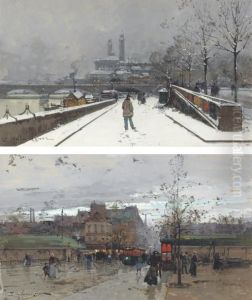 Porte De Chatillon; And La Berge Au Quai Debilly by Eugene Galien-Laloue