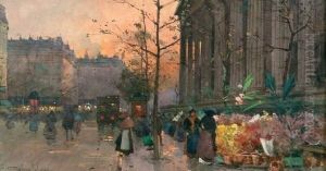Le Marche Aux Fleurs A La Madeleine by Eugene Galien-Laloue