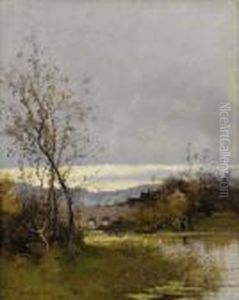 Along The Riverbank, Normandy by Eugene Galien-Laloue