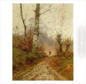 Femme Dans La Foret De Fontainebleau by Eugene Galien-Laloue
