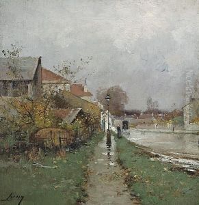 A Village Street Under Somber Skies by Eugene Galien-Laloue