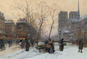 Notre-dame, Paris by Eugene Galien-Laloue