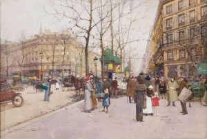 Elegantes Sur Les Grands Boulevards Parisiens by Eugene Galien-Laloue