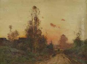 Paysanne Au Chemin En Fin De Journee by Eugene Galien-Laloue