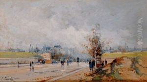 Promeneurs Aux Abords De La Porte De Chatillon by Eugene Galien-Laloue
