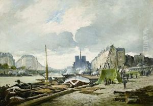 La Seine, Quai Henri Iv A Paris by Eugene Galien-Laloue