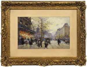 Abendliche Strasenszene Im Herbstlichen Paris Abendliche Strasenszene Im Herbstlichen Paris