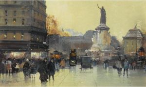 Place De La Republique, Paris by Eugene Galien-Laloue