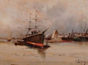 Bateaux Dans Un Port by Eugene Galien-Laloue