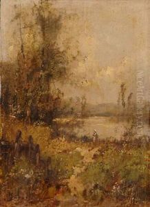Femme Devant Une Riviere by Eugene Galien-Laloue