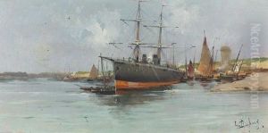 Zweimaster In Einem Hafen Vor Anker. Zweimaster In Einem Hafen Vor Anker.