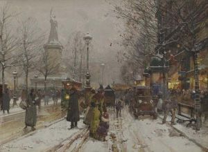Paris Im Winter. by Eugene Galien-Laloue