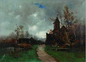 Le Hameau Sous La Pluie by Eugene Galien-Laloue