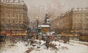 Place Clichy Travaux Du Metro by Eugene Galien-Laloue