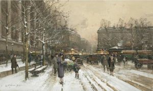 Flower Market At The Madeleine In Winter by Eugene Galien-Laloue
