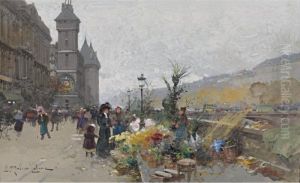 Le Marche Aux Fleurs A La Cite by Eugene Galien-Laloue