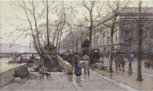 Quai Du Louvre Paris by Eugene Galien-Laloue