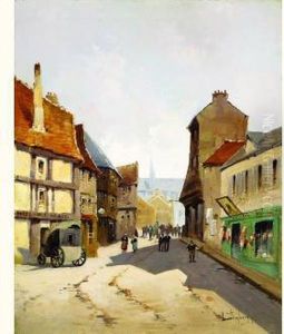 Rue De Village Animee by Eugene Galien-Laloue