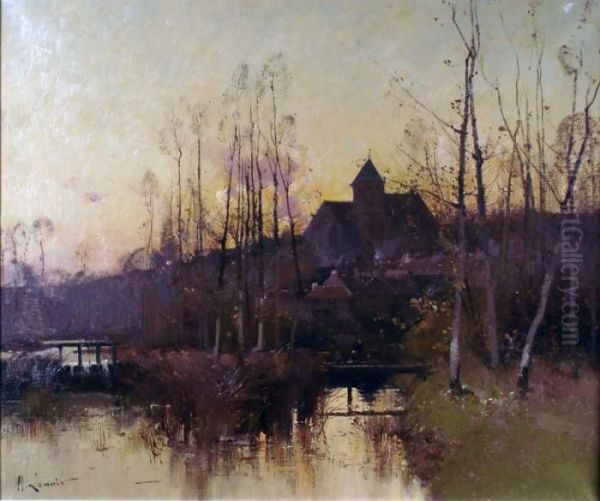 Paysage Au Soleil Couchant A Montigny - view 1