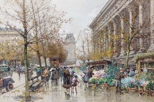Marche Aux Fleurs A La Madeleine by Eugene Galien-Laloue