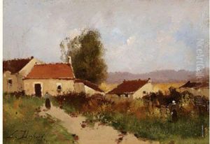 Personnages Dans Une Ferme by Eugene Galien-Laloue