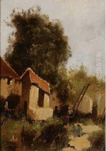 Personnage Dans Une Ferme by Eugene Galien-Laloue