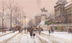 Les Quais Et La Statue Saint Marcel by Eugene Galien-Laloue