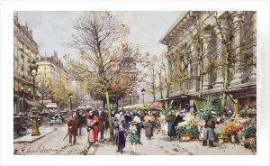 Paris, Le Marche Aux Fleurs Place De La Madeleine by Eugene Galien-Laloue