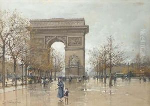 L'arc De Triomphe, Paris by Eugene Galien-Laloue