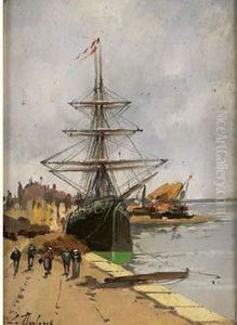 Bateau A Quai by Eugene Galien-Laloue