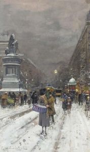 Paris In The Snow by Eugene Galien-Laloue