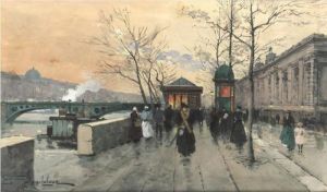 Le Louvre Et La Passerelle Des Arts by Eugene Galien-Laloue