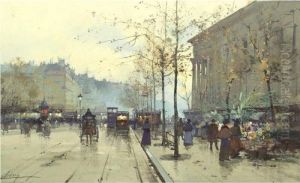 Marche Aux Fleurs A Madeleine En Ete by Eugene Galien-Laloue