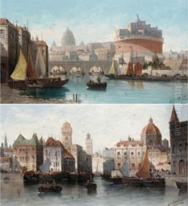 Castel Sant'angelo, Rome; A Ventian Capriccio by Eugene Galien-Laloue