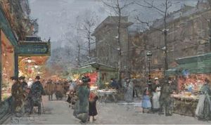 Un Boulevard Parisien, Le Soir by Eugene Galien-Laloue