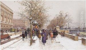 Quai Du Louvre, Paris by Eugene Galien-Laloue