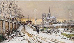 Pont De La Tournelle, Paris by Eugene Galien-Laloue