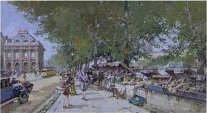 Paris, Les Quais De Seine Rive Gauche Avec L'institute by Eugene Galien-Laloue