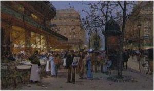 Cafe De La Paix, Paris by Eugene Galien-Laloue
