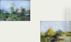 Serie De 2 Paysages De Normandie. by Eugene Galien-Laloue