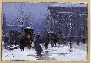 Paris : Place De La Madeleine Sous La Neige by Eugene Galien-Laloue