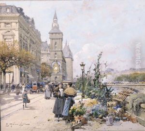 Le Quai Aux Fleurs Et La Conciergerie by Eugene Galien-Laloue