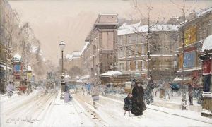 Neige E La Porte St. Martin, Paris by Eugene Galien-Laloue